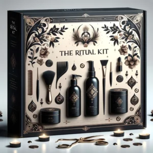 luxurious hair care product called 'The Ritual Kit'. The image should feature elegant and sophisticated packaging